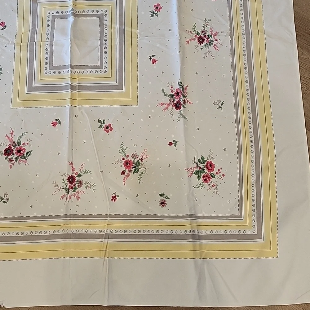 Vintage Floral Square Tablecloth with Yellow and Pink Rose Accents